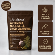Complesso botanico 18 in 1 — Artemisia, noce nera e chiodi di garofano — Benfiora — Immagine 1