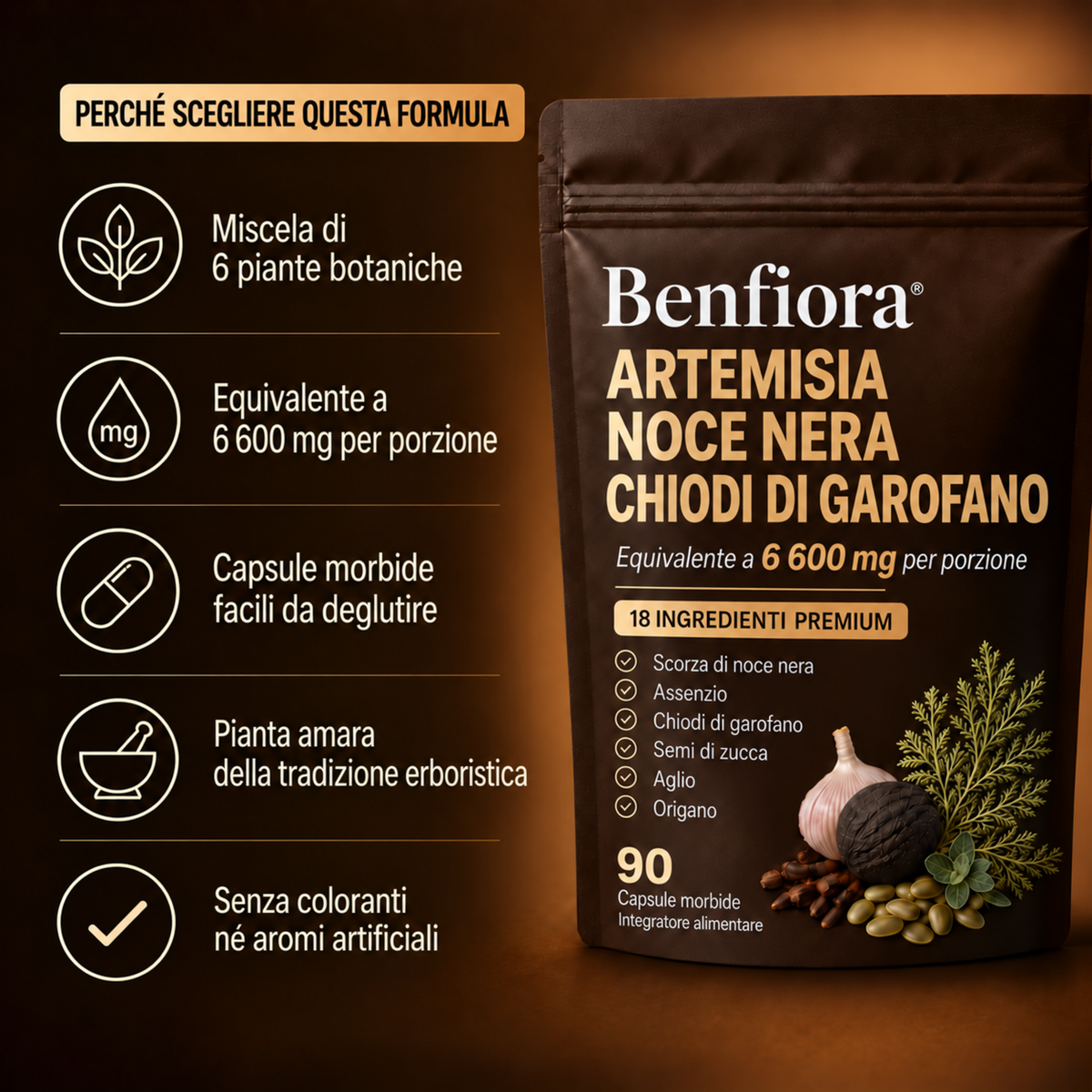 Complesso botanico 18 in 1 — Artemisia, noce nera e chiodi di garofano — Benfiora — Immagine 5