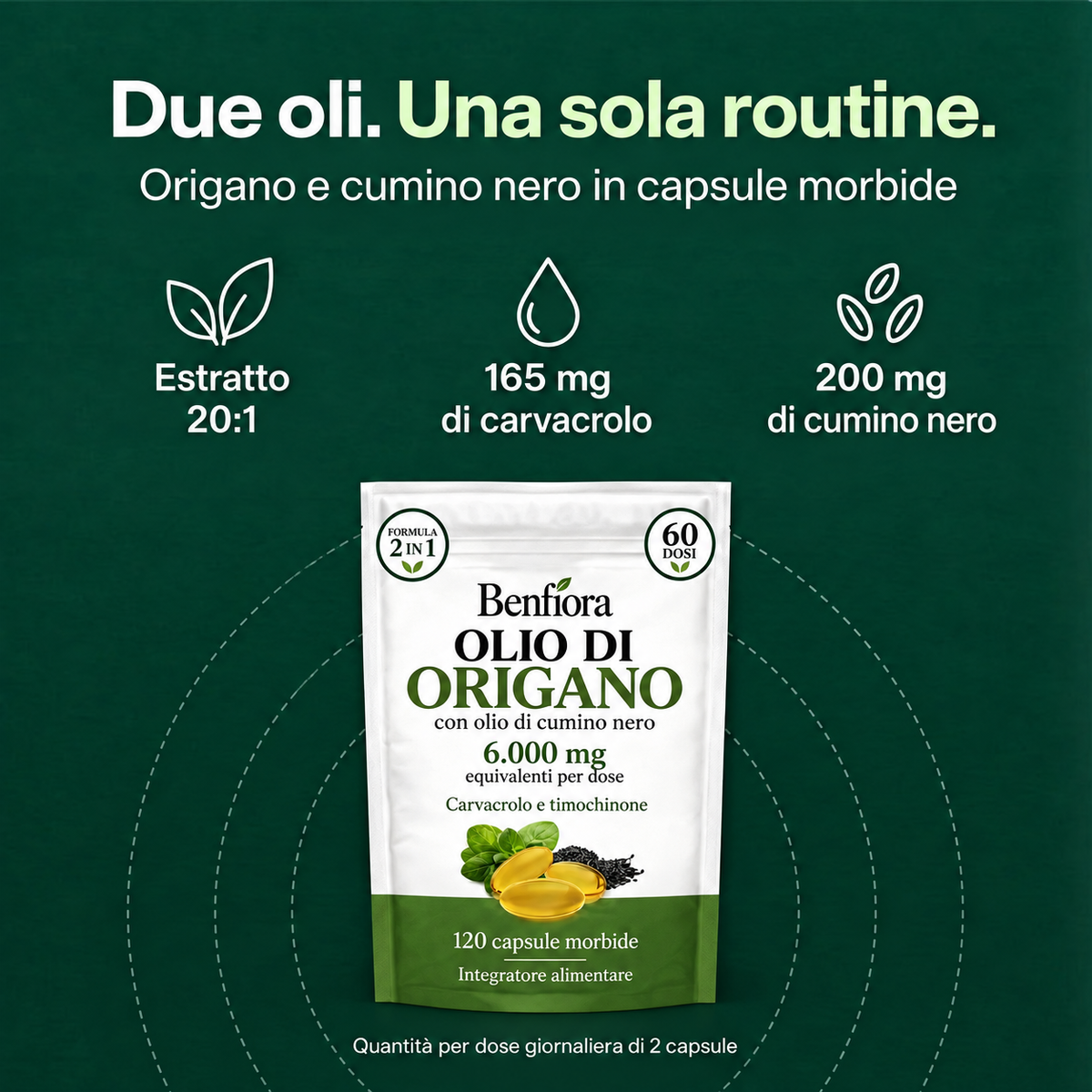 Formula Benfiora: origano e cumino nero in capsule