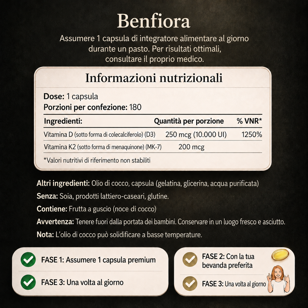 Vitamina D3 + K2 — Scorta di 6 mesi — Benfiora — Immagine 3